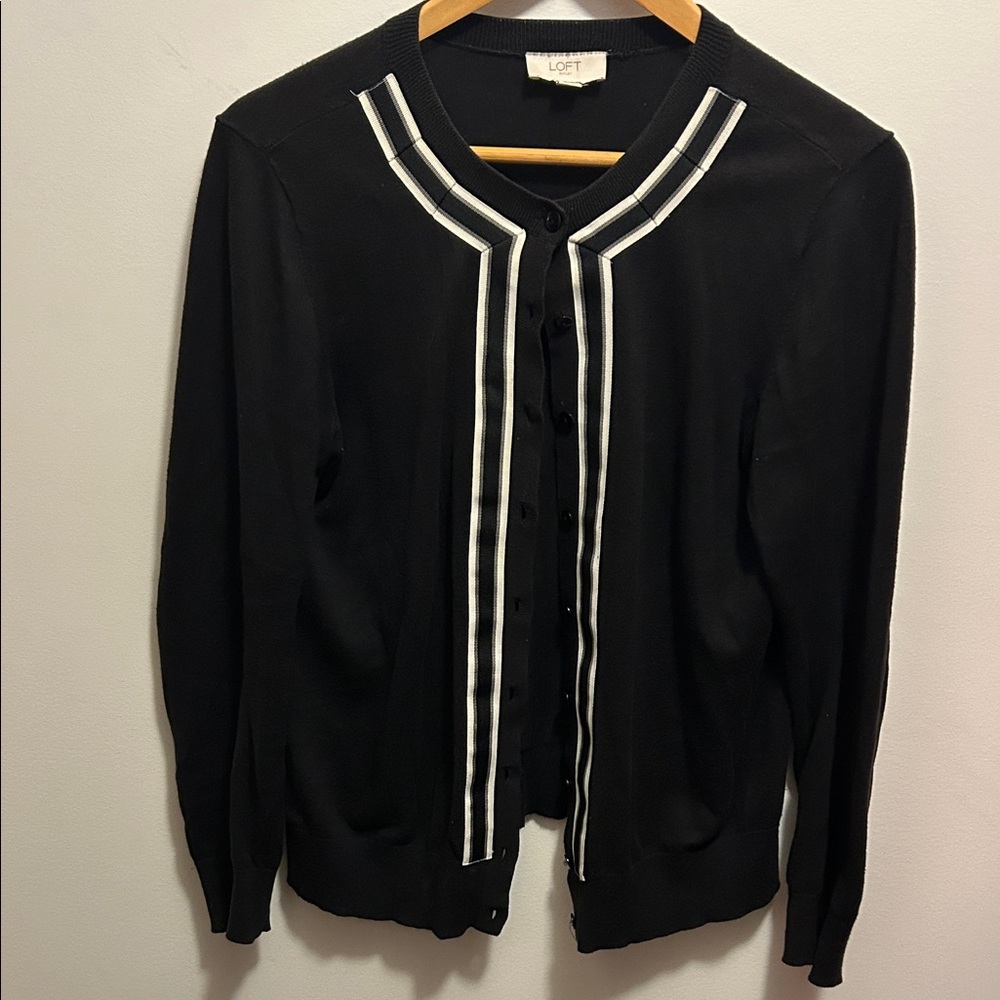 LOFT Black Sweater with White Accents